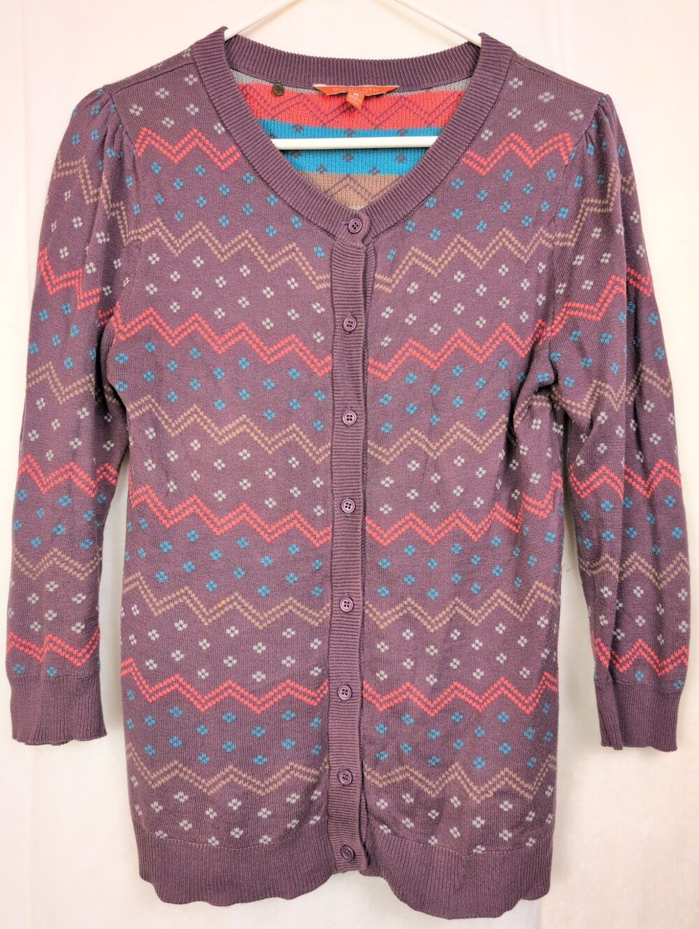 Mod Cloth purple fair isle button up cardigan sweater Size M Cabin Ski Retro